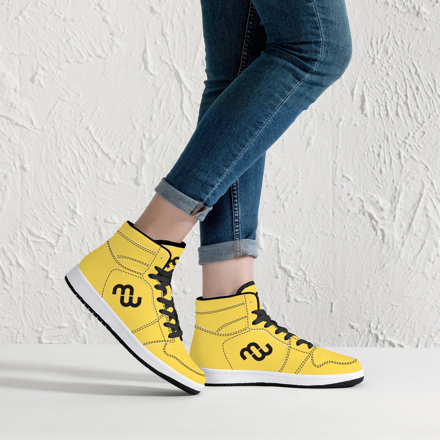 Money Bushae D16 High-Top Synthetic Leather Sneakers - Black yellow