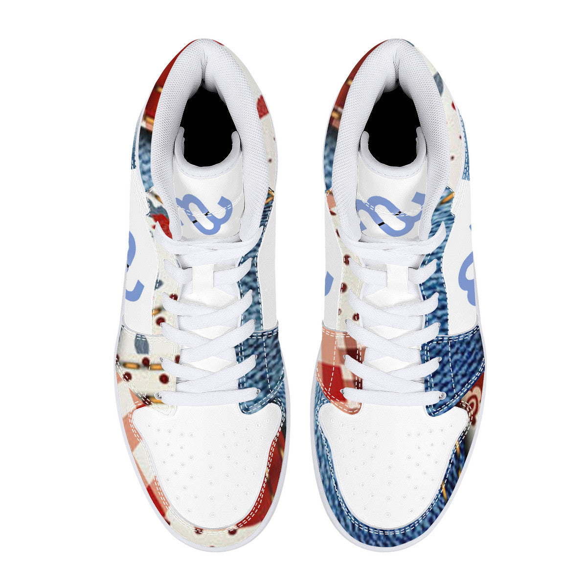 Money Bushae Denim D16 High-Top Synthetic Leather Sneakers - White