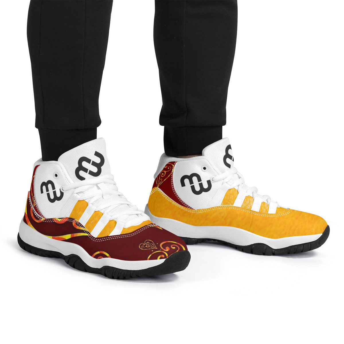 Money Bushae SF_S38 High Top Air Retro Sneakers - White Burgundy yellow