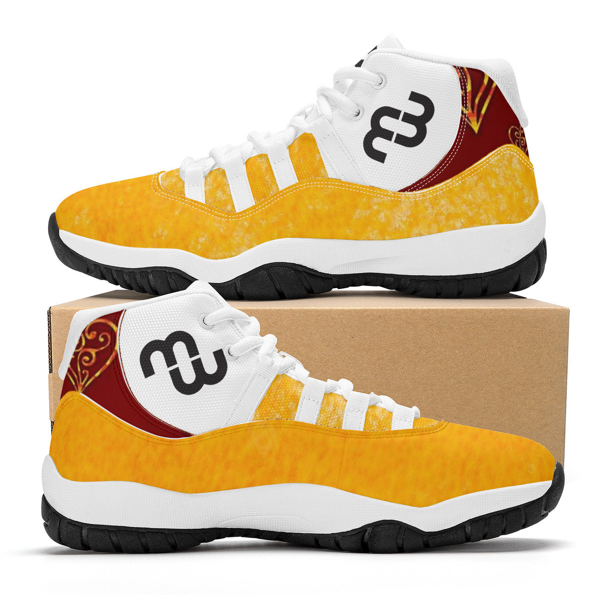 Money Bushae SF_S38 High Top Air Retro Sneakers - White Burgundy yellow