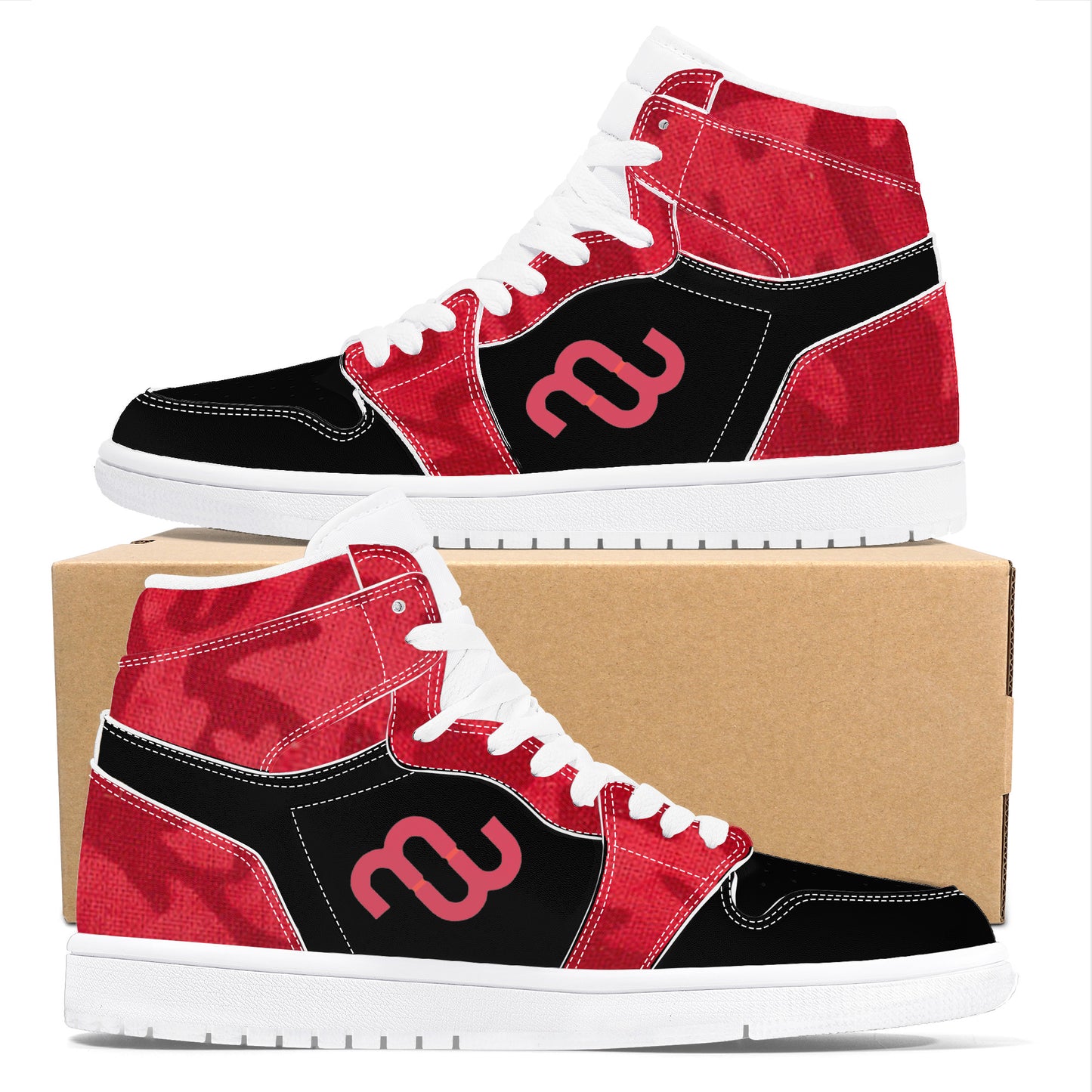 Money Bushae D17 High Top Synthetic Leather Sneaker Black and Red