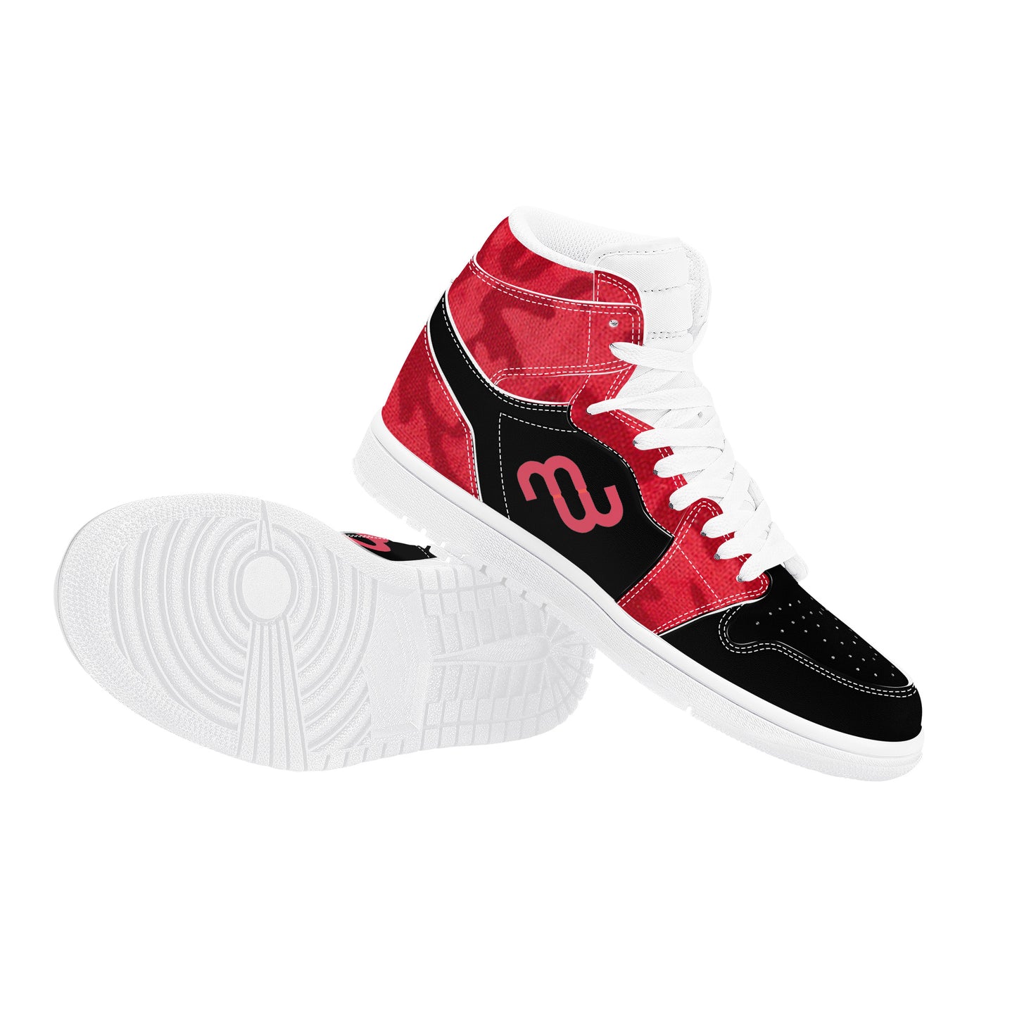 Money Bushae D17 High Top Synthetic Leather Sneaker Black and Red