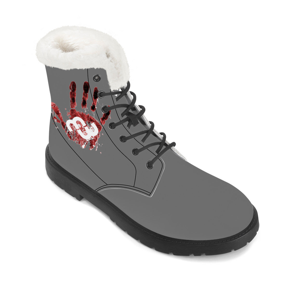 Money Bushae SF_D86 Faux Fur Synthetic Leather Boot Blood Splats Grey