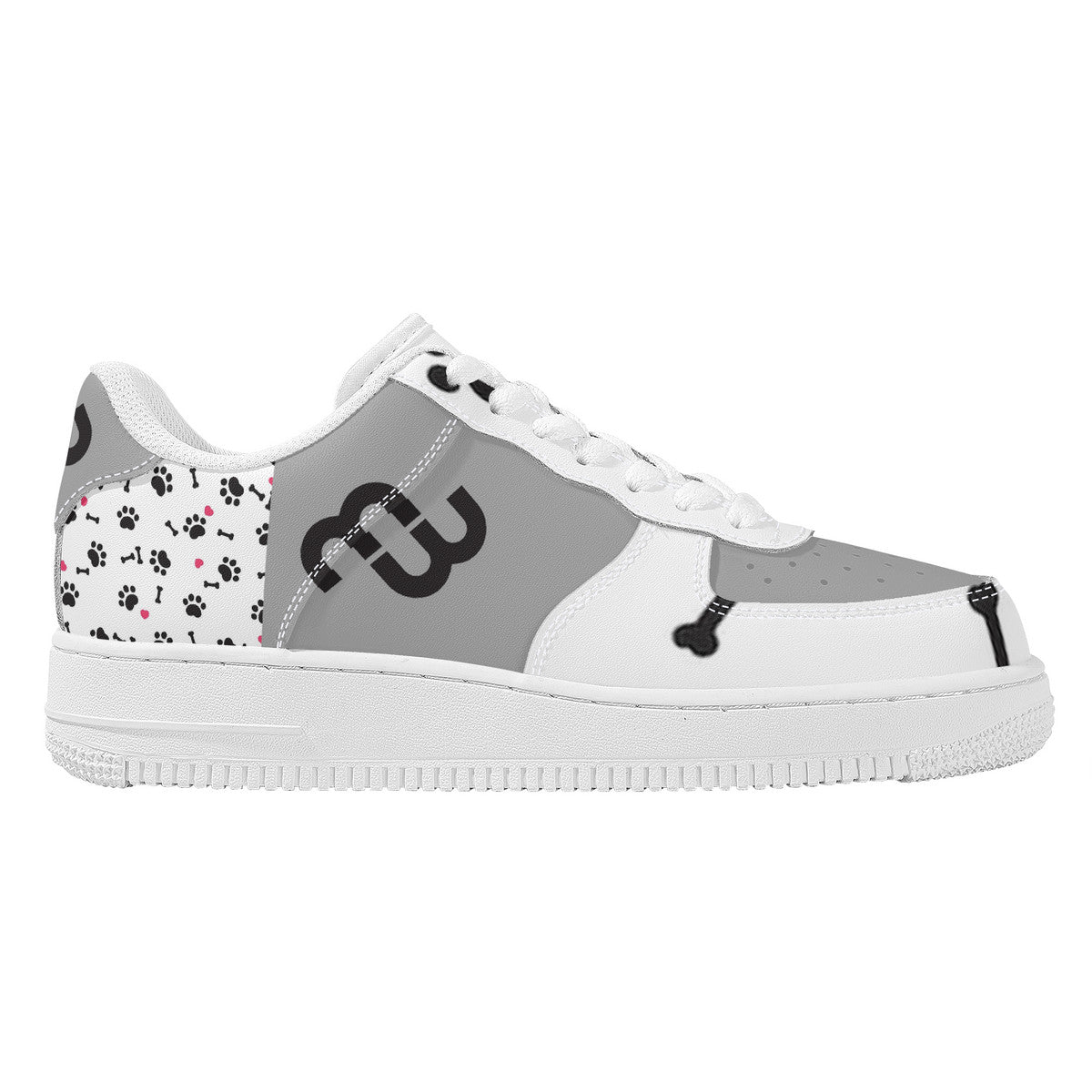 Money Bushae SF_F8 Low Top Unisex Sneaker puppy paws white and grey