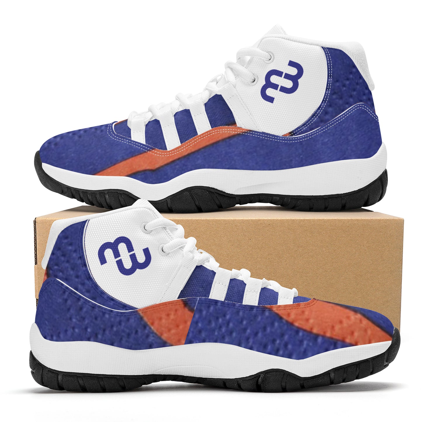 Money Bushae SF_S38 High Top Air Retro Sneakers - White Blue orange