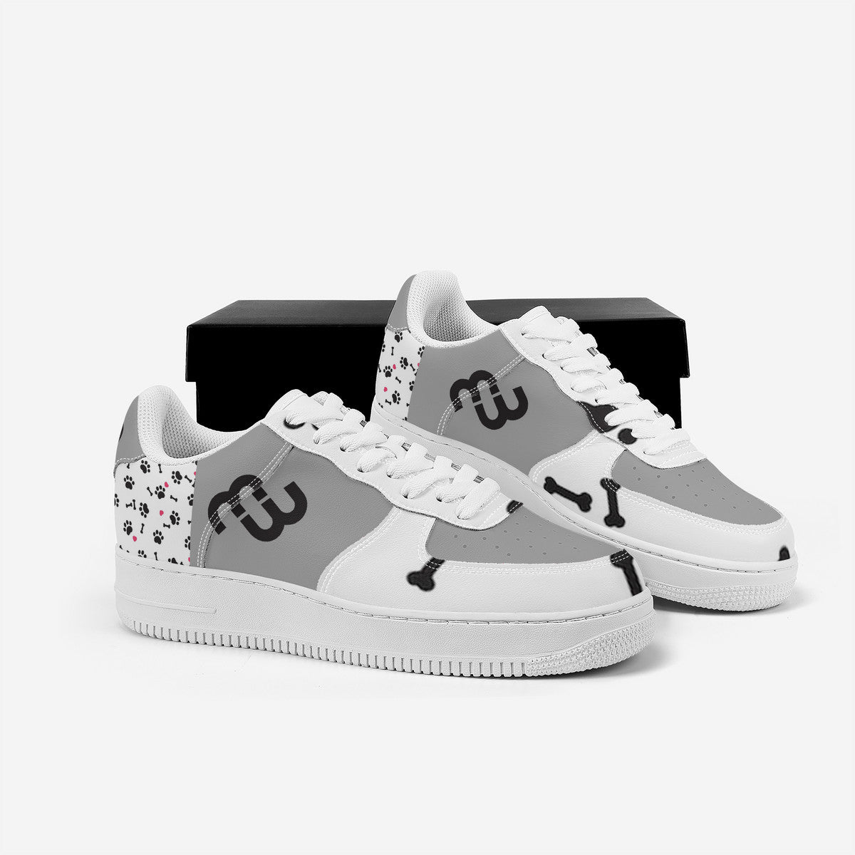 Money Bushae SF_F8 Low Top Unisex Sneaker puppy paws white and grey