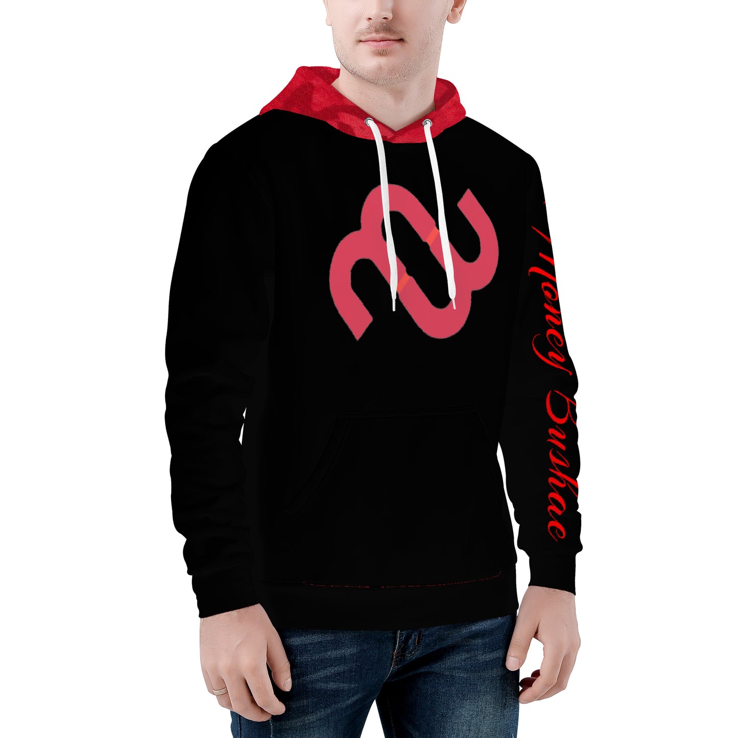 Money Bushae D55 Men's All Over Print Hoodie black and red