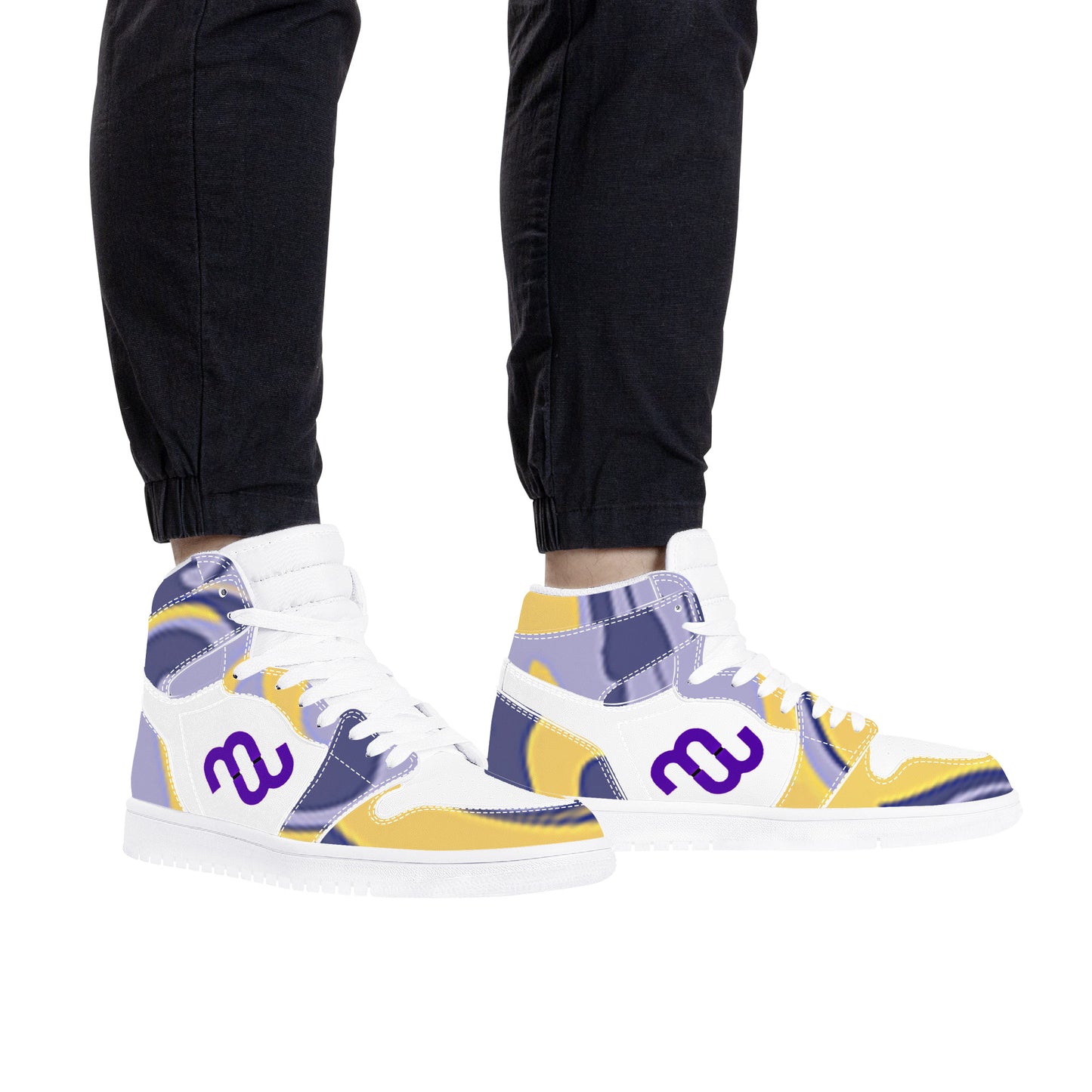 Money Bushae D17 High Top Synthetic Leather Sneaker purple yellow