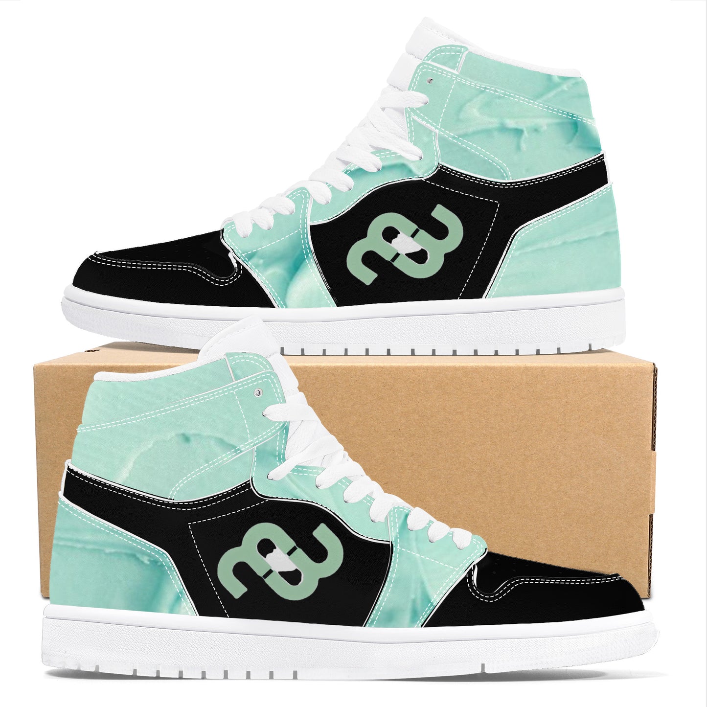 Money Bushae D17 High Top Synthetic Leather Sneaker Black and Mint green