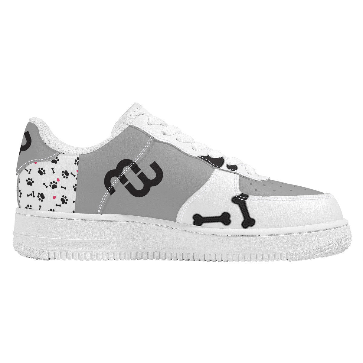 Money Bushae SF_F8 Low Top Unisex Sneaker puppy paws white and grey