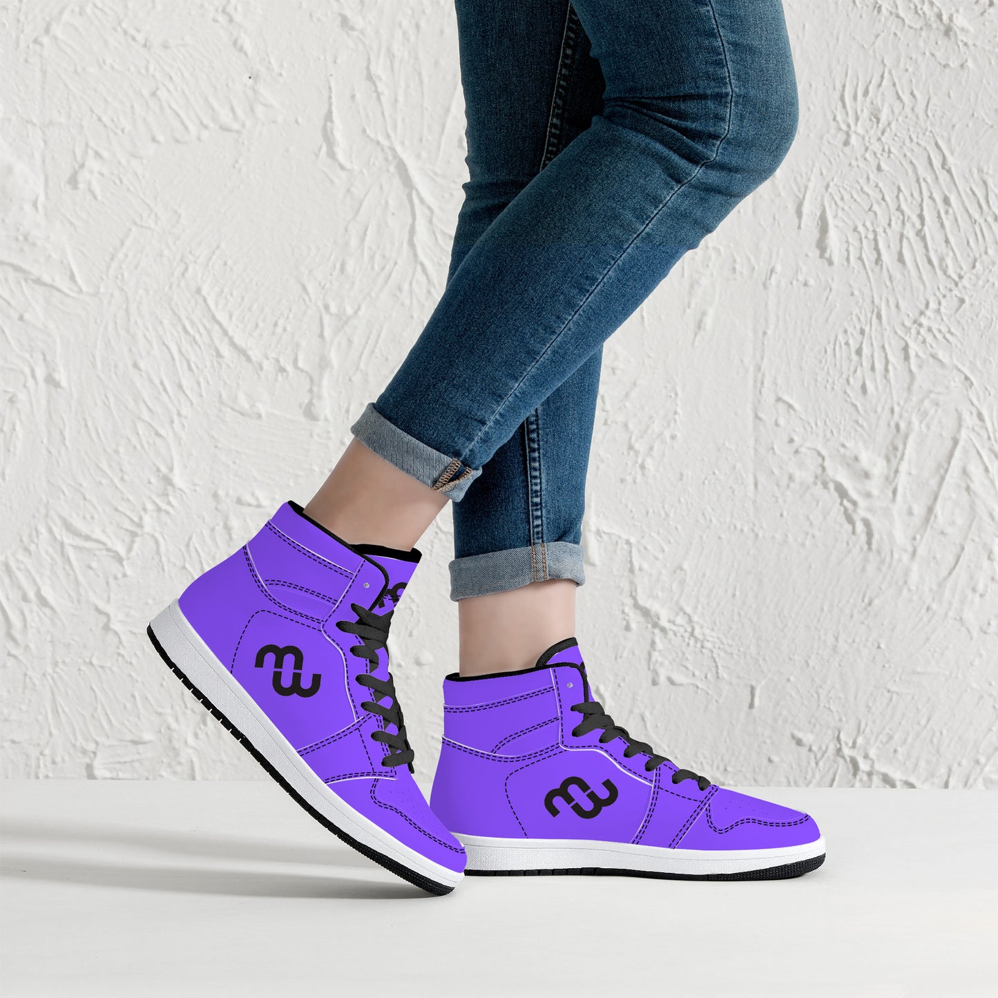 Money Bushae D16 High-Top Synthetic Leather Sneakers - Black Purple