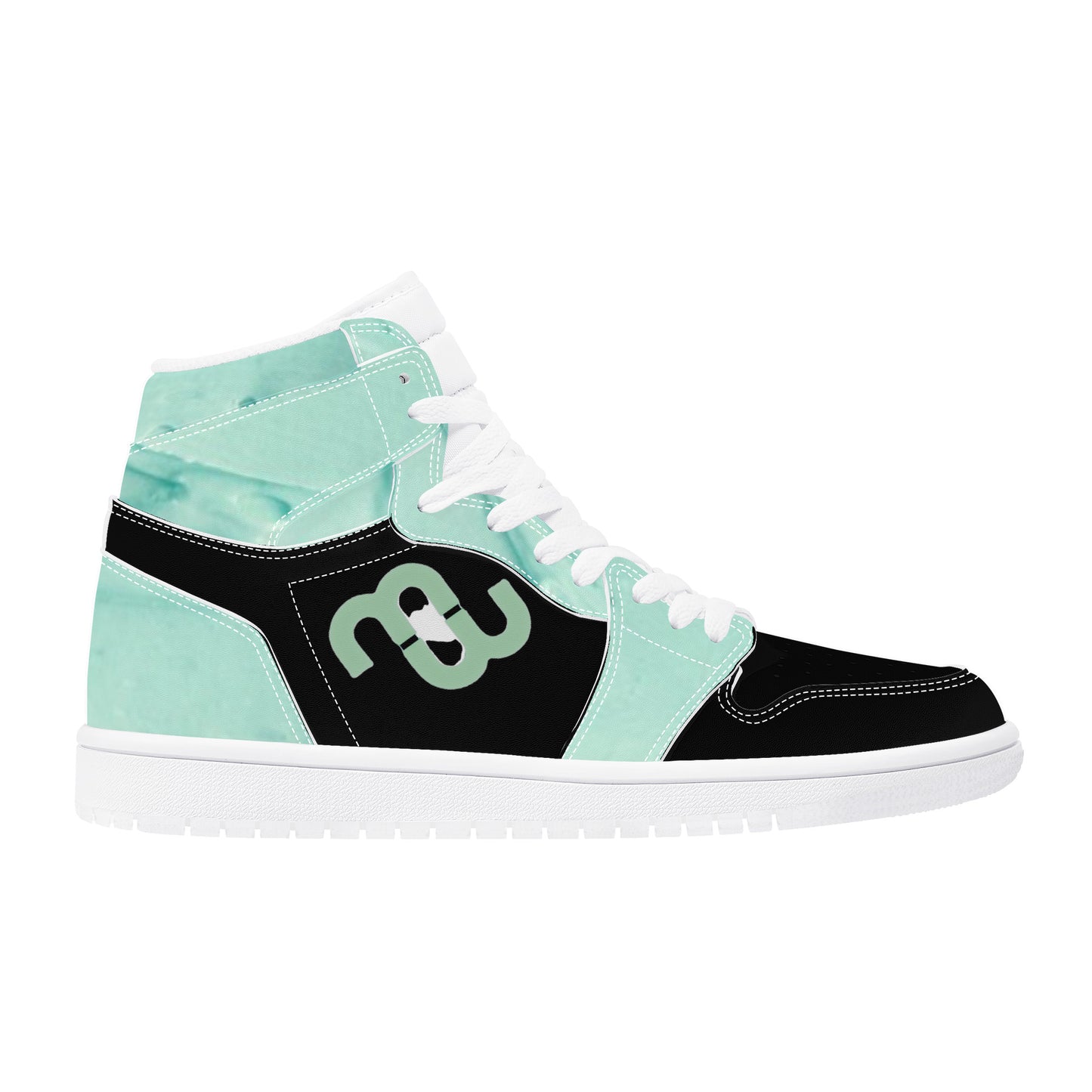 Money Bushae D17 High Top Synthetic Leather Sneaker Black and Mint green