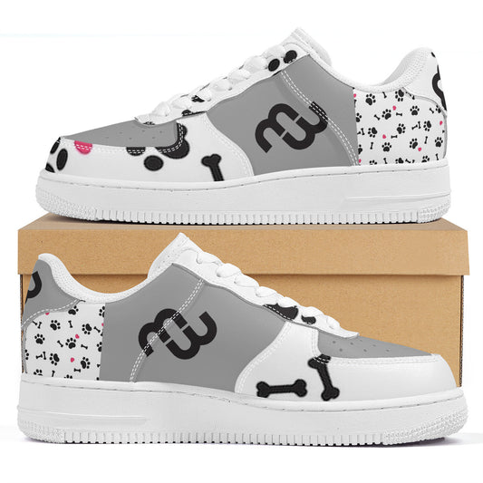 Money Bushae SF_F8 Low Top Unisex Sneaker puppy paws white and grey