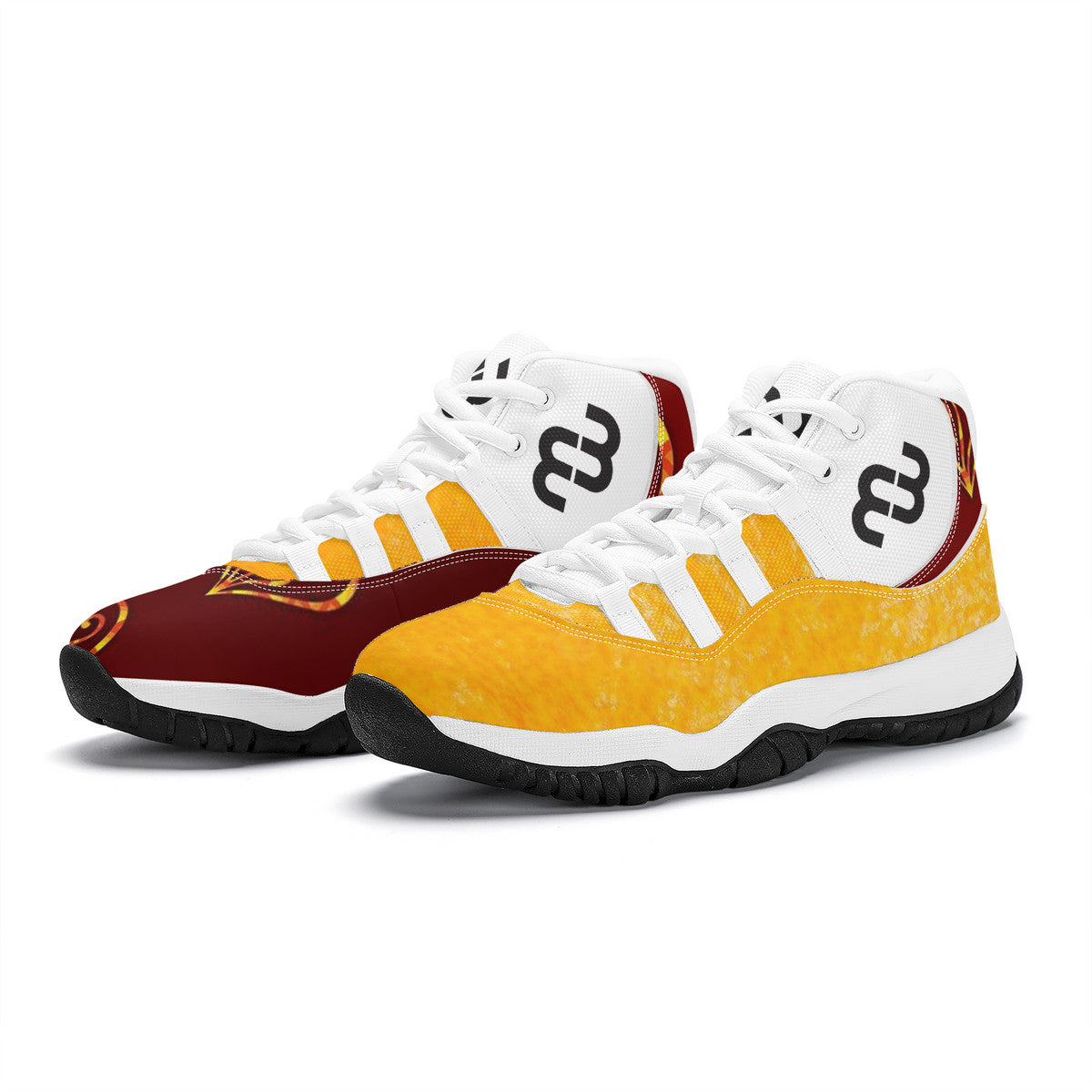 Money Bushae SF_S38 High Top Air Retro Sneakers - White Burgundy yellow