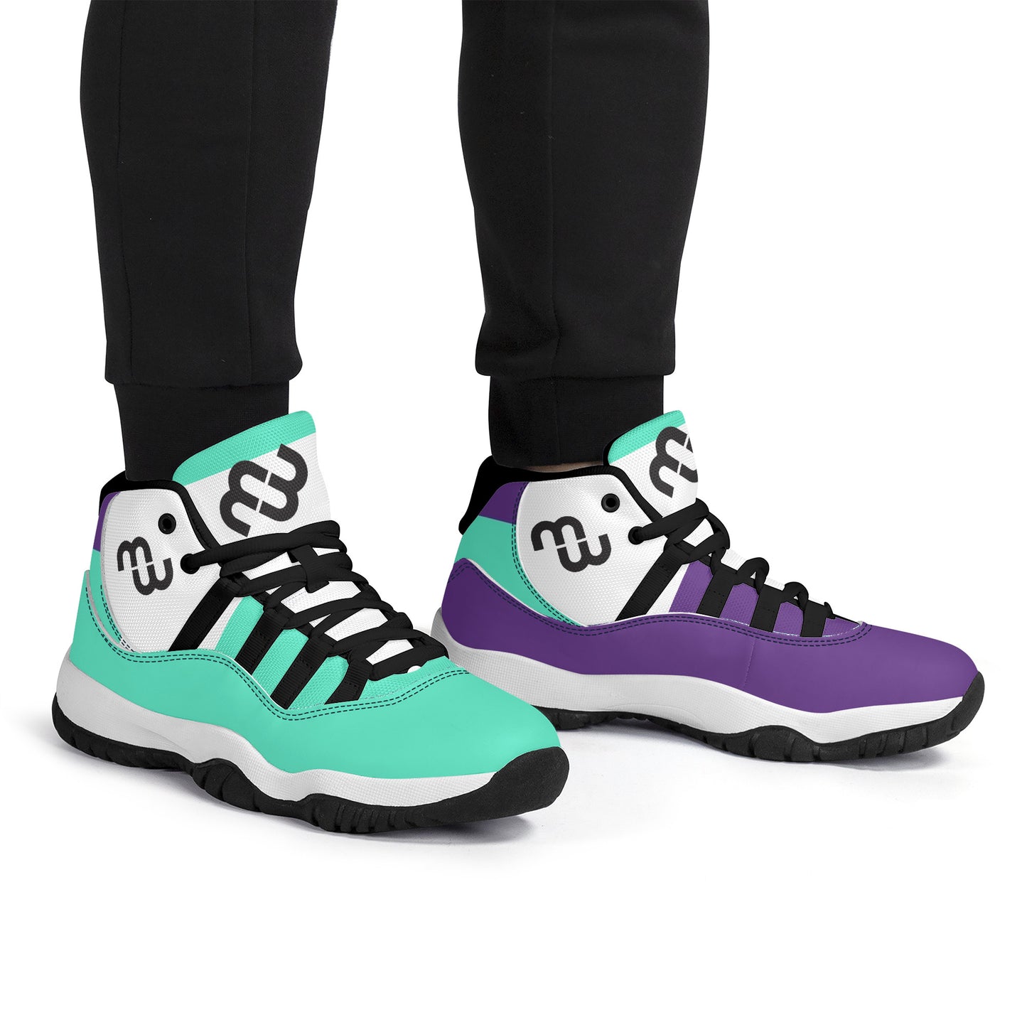 Money Bushae SF_S38 High Top Air Retro Sneakers - purple and turquoise