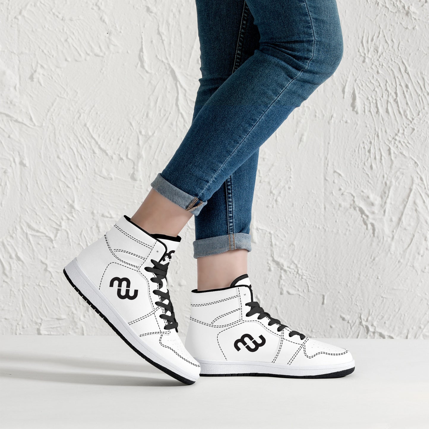 Money Bushae D16 High-Top Synthetic Leather Sneakers - Black White