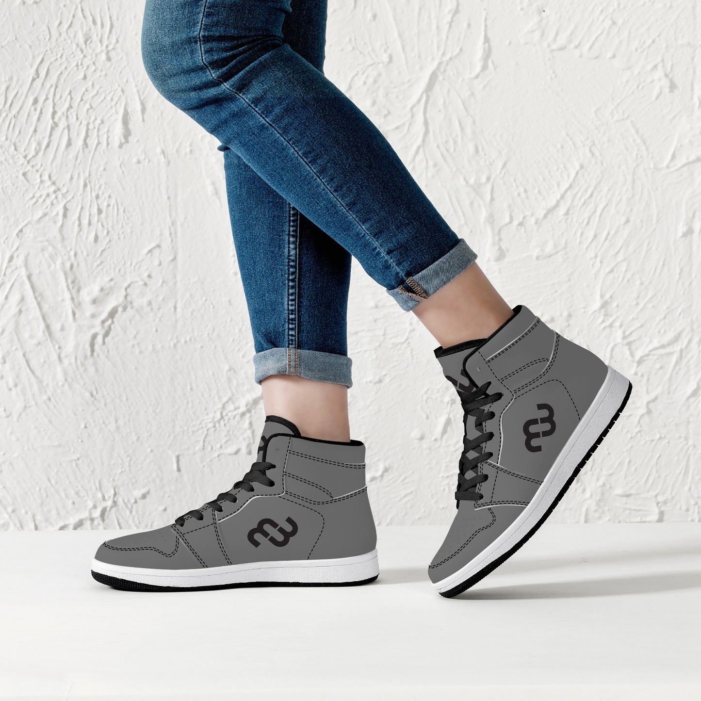 Money Bushae D16 High-Top Synthetic Leather Sneakers - Black Grey