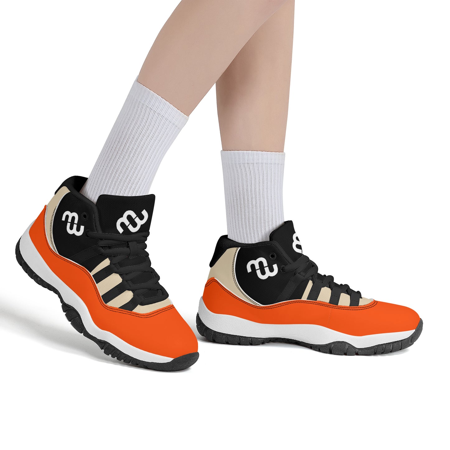 Money Bushae SF_S38 High Top Air Retro Sneakers - Black orange and Tan