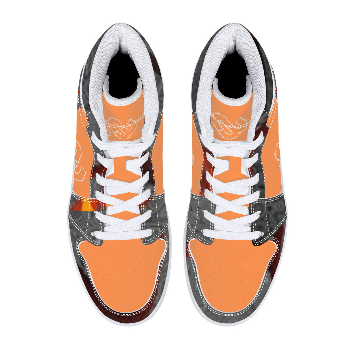 Money Bushae D16 High-Top Synthetic Leather Sneakers - Orange and Grey