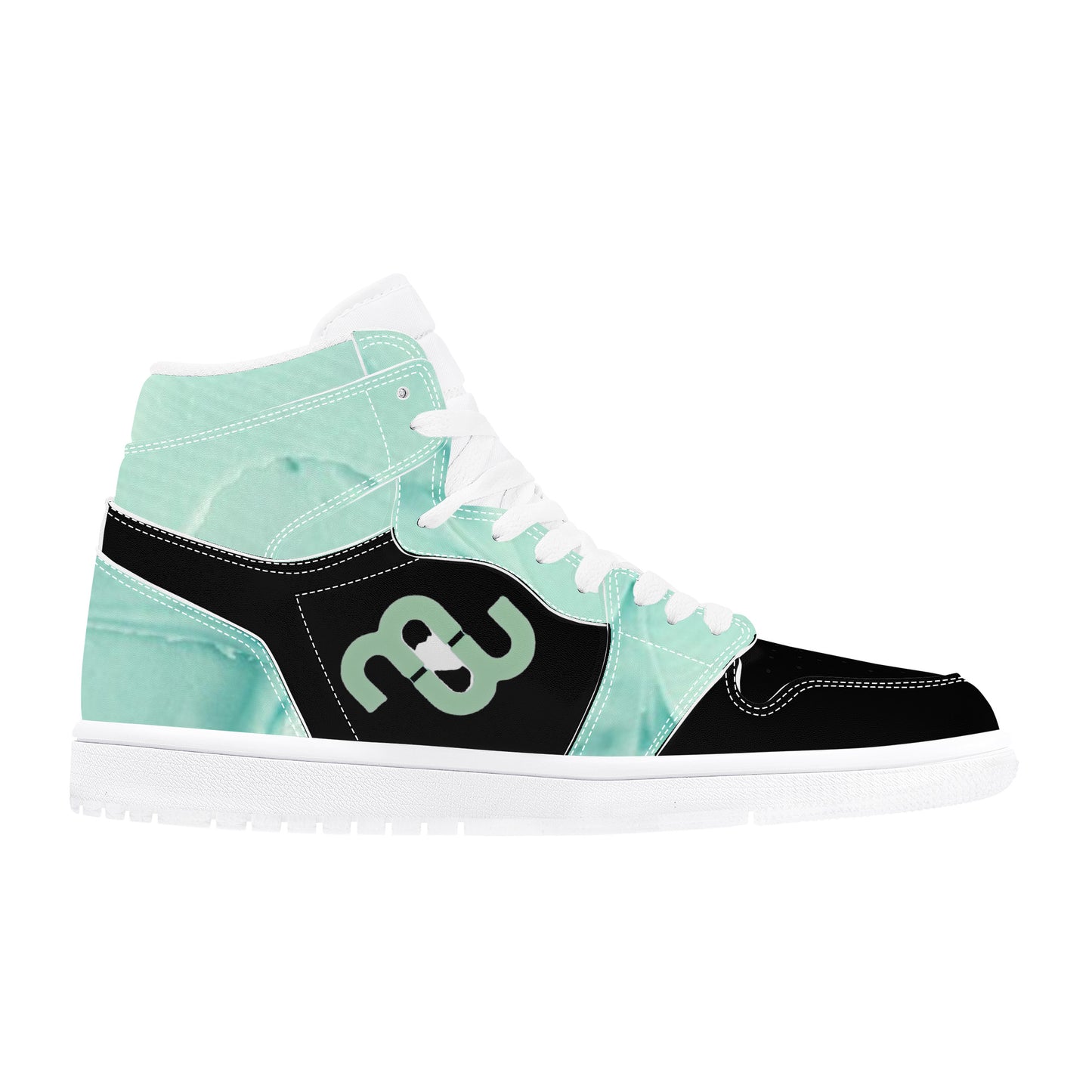 Money Bushae D17 High Top Synthetic Leather Sneaker Black and Mint green