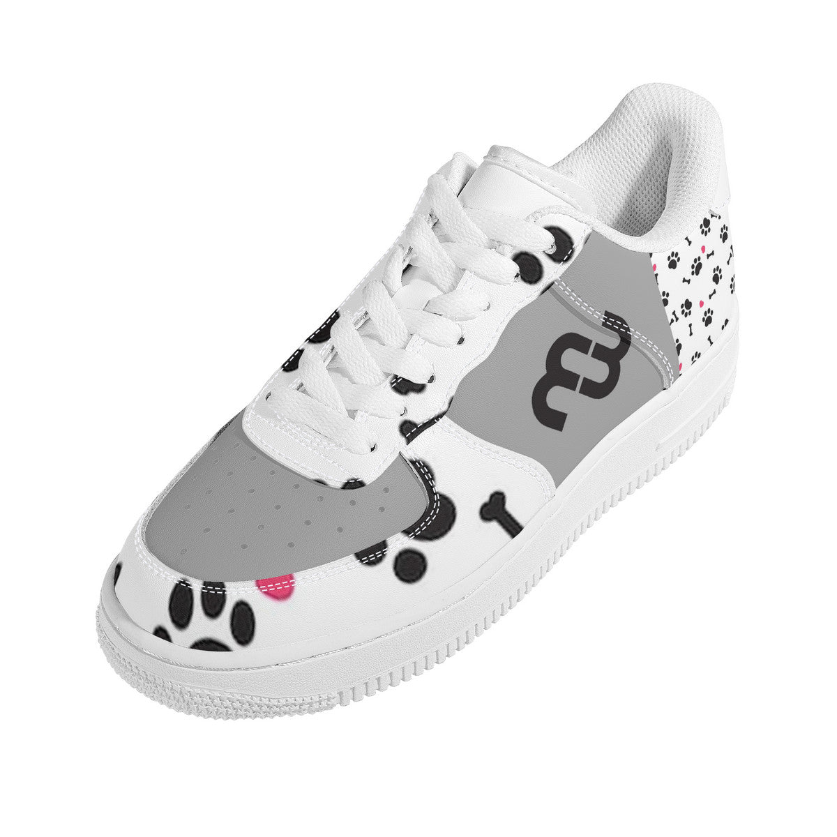 Money Bushae SF_F8 Low Top Unisex Sneaker puppy paws white and grey