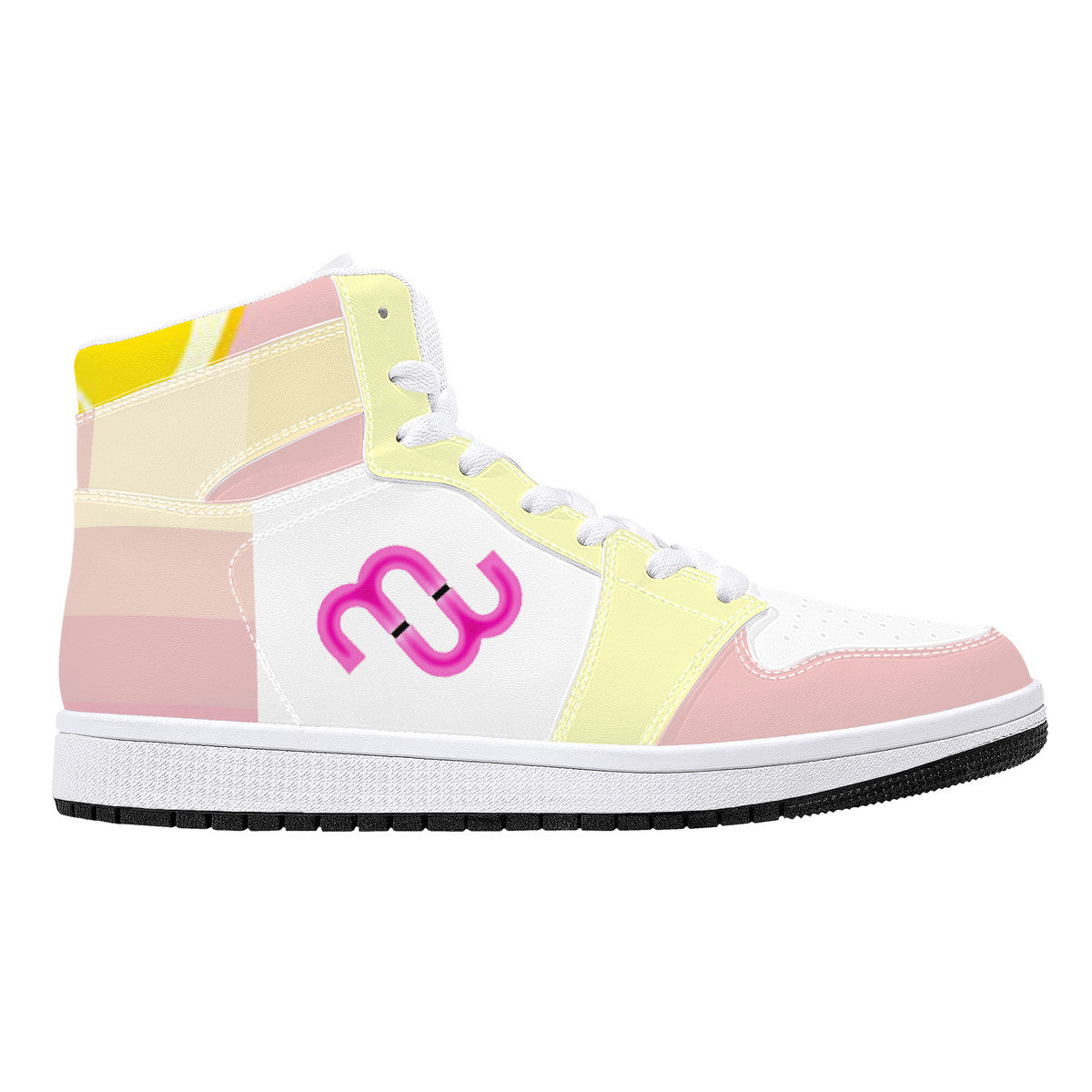 Money Bushae D16 High-Top Synthetic Leather Sneakers - White Lemonade Pink and Yellow