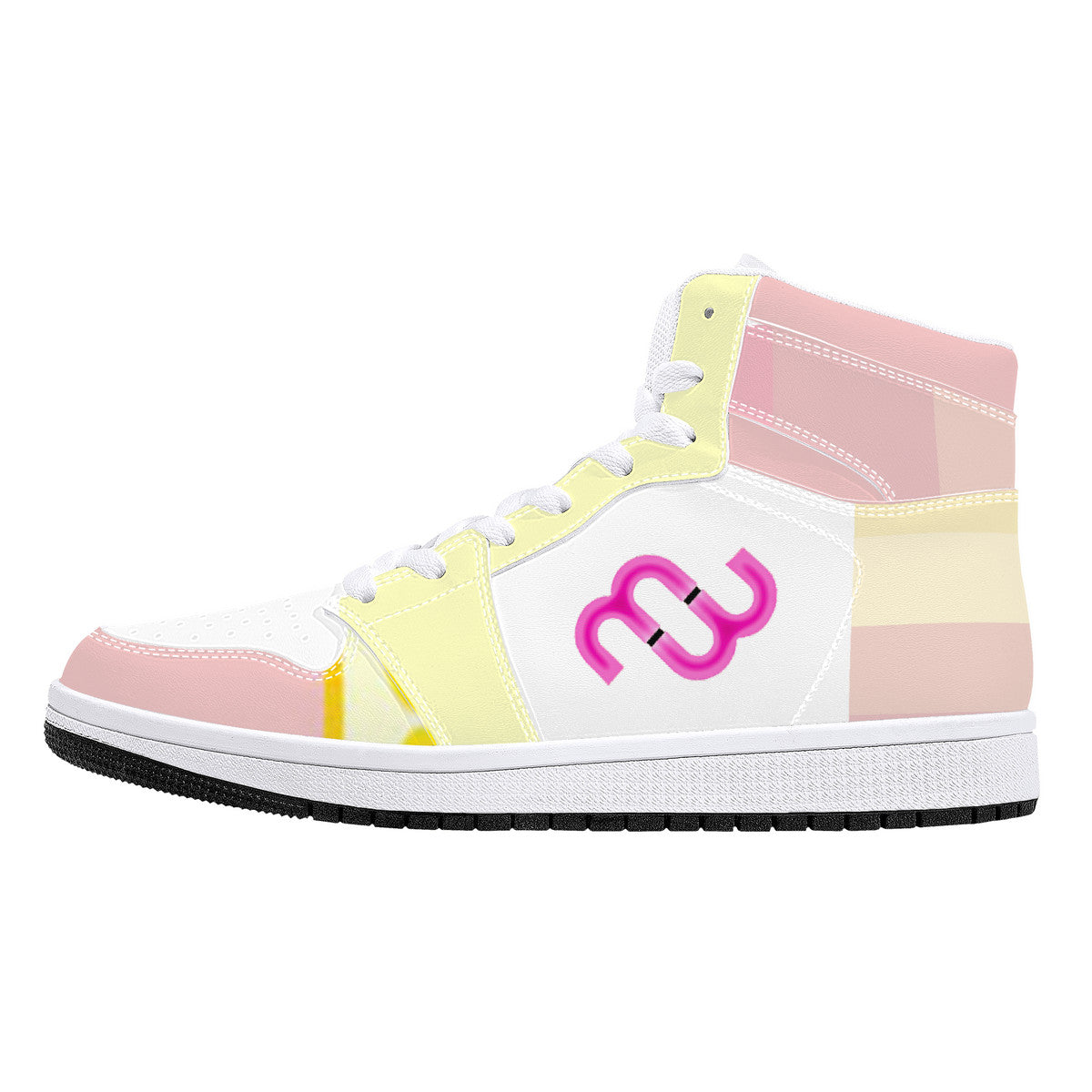 Money Bushae D16 High-Top Synthetic Leather Sneakers - White Lemonade Pink and Yellow