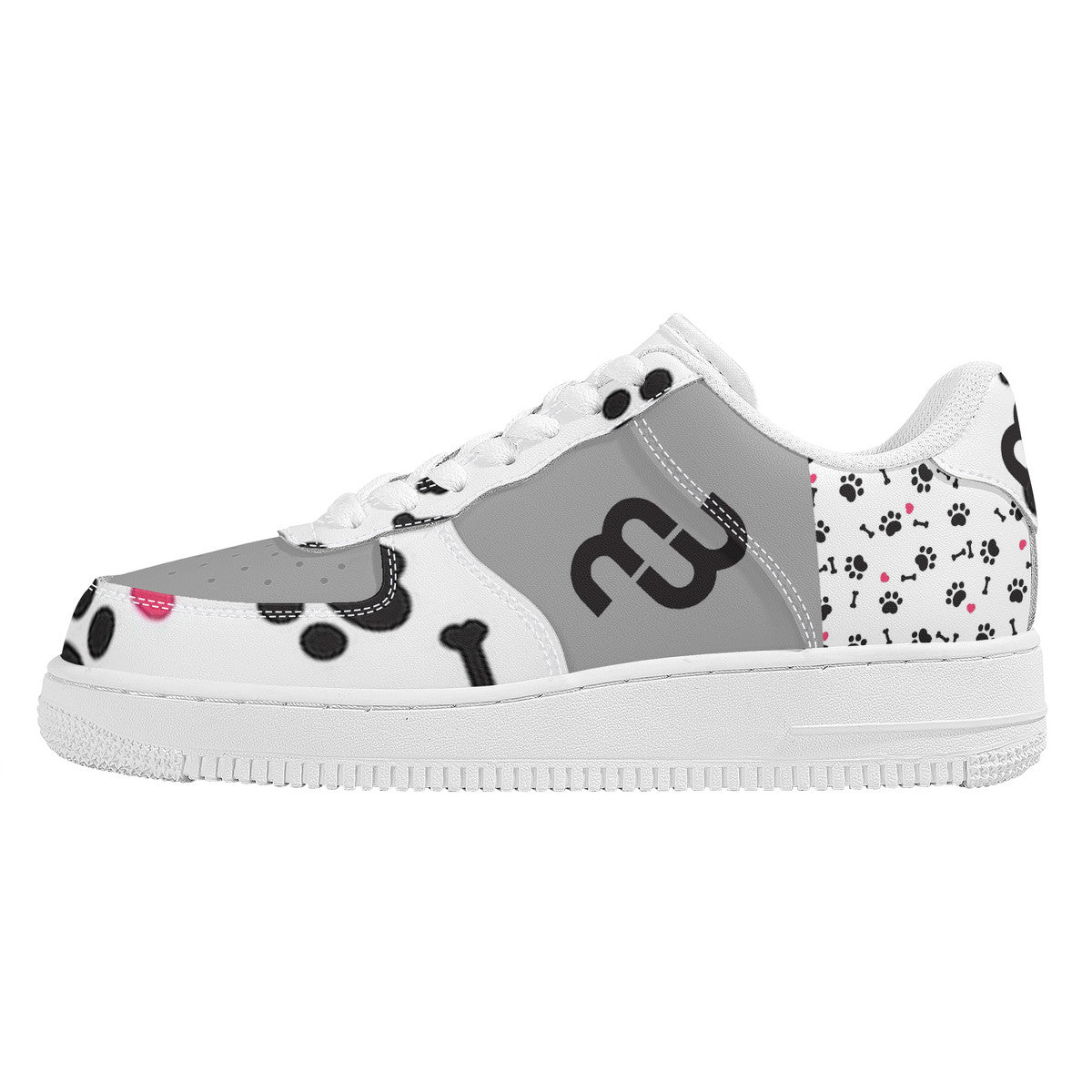 Money Bushae SF_F8 Low Top Unisex Sneaker puppy paws white and grey