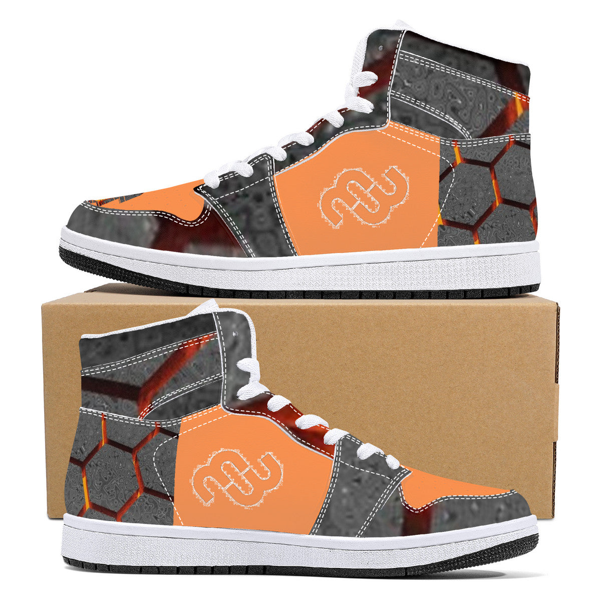 Money Bushae D16 High-Top Synthetic Leather Sneakers - Orange and Grey
