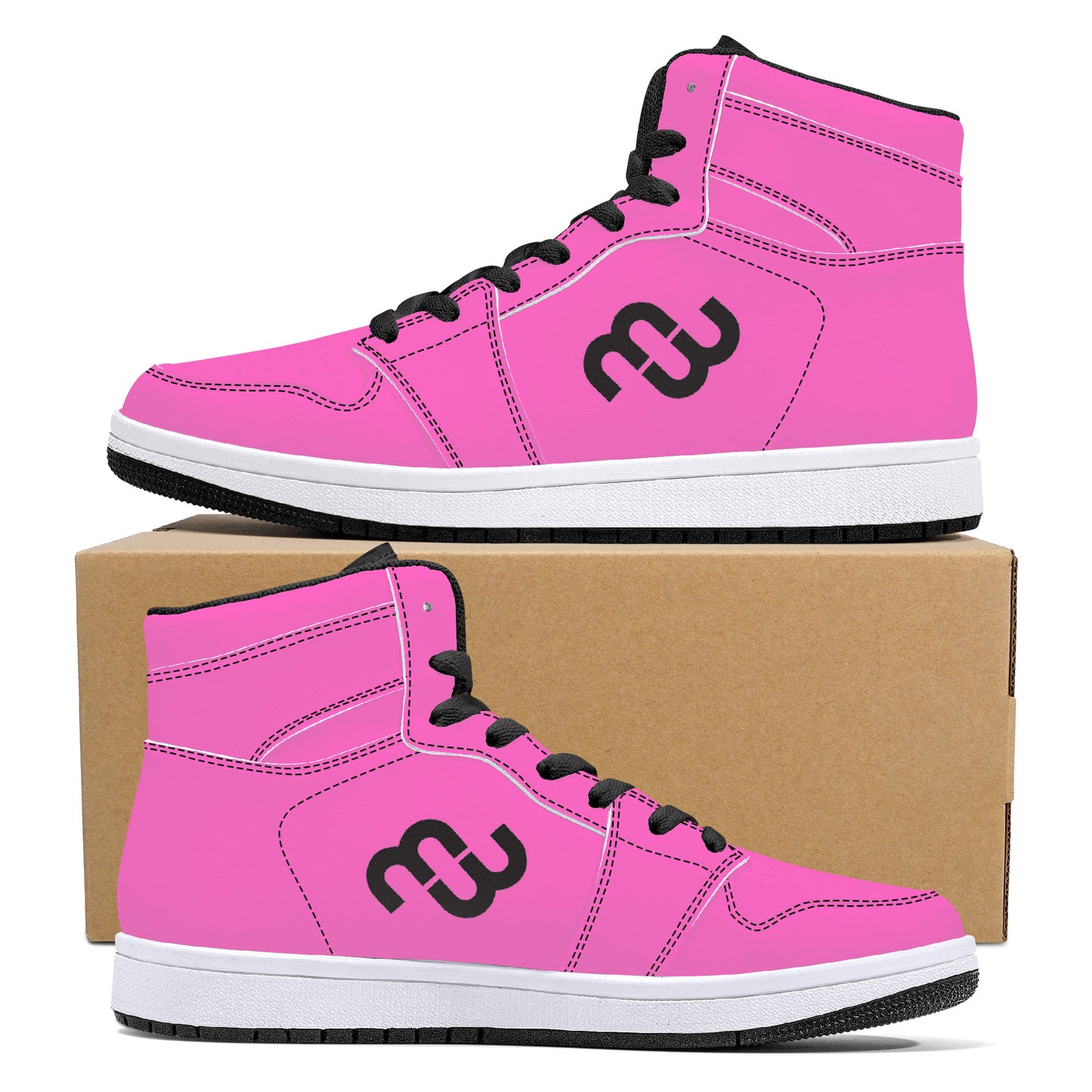 Money Bushae D16 High-Top Synthetic Leather Sneakers - Black Pink