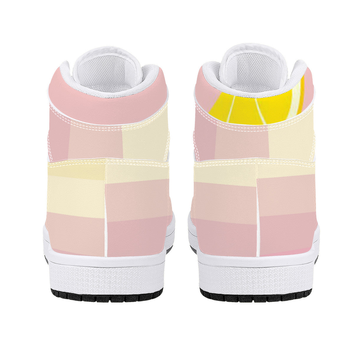 Money Bushae D16 High-Top Synthetic Leather Sneakers - White Lemonade Pink and Yellow