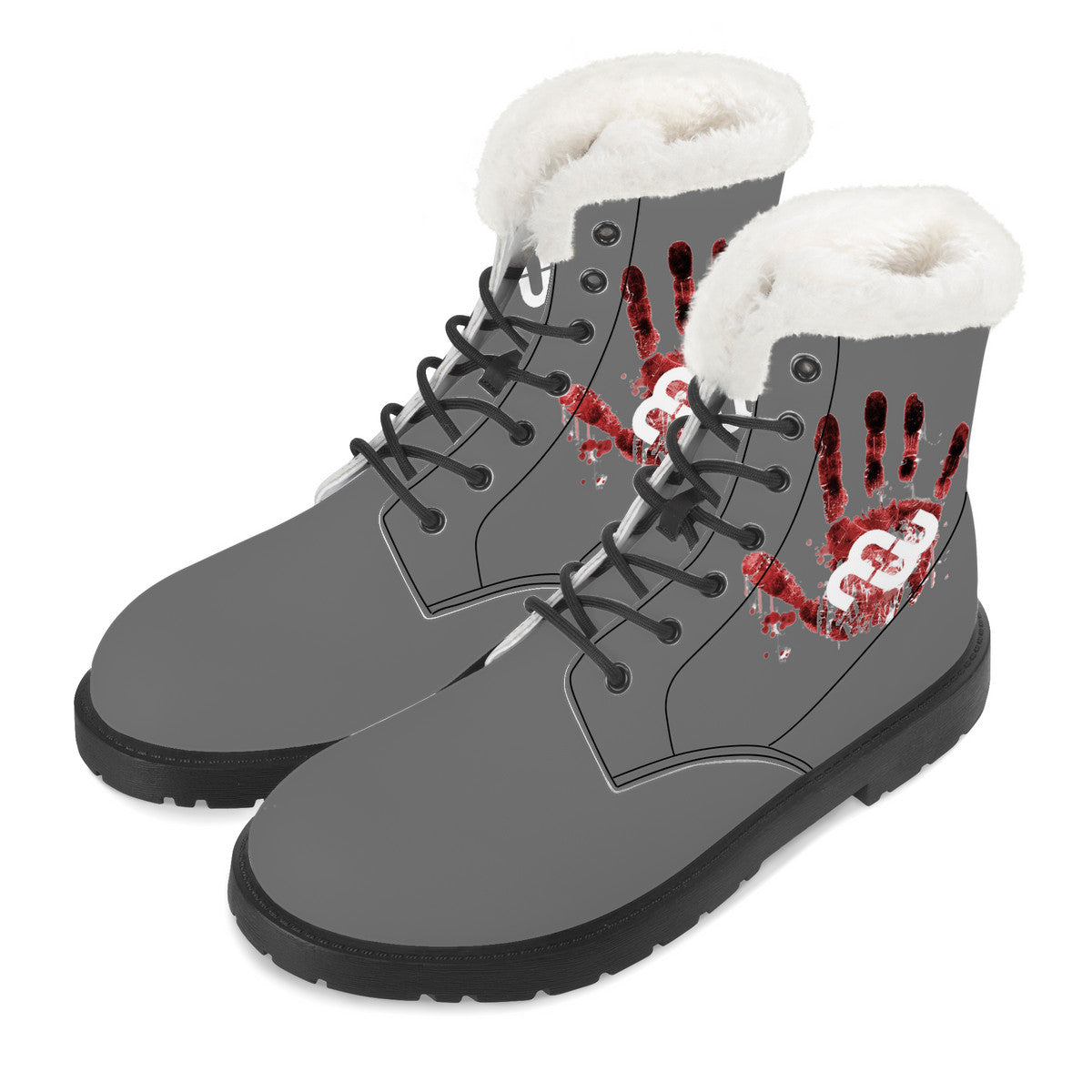 Money Bushae SF_D86 Faux Fur Synthetic Leather Boot Blood Splats Grey