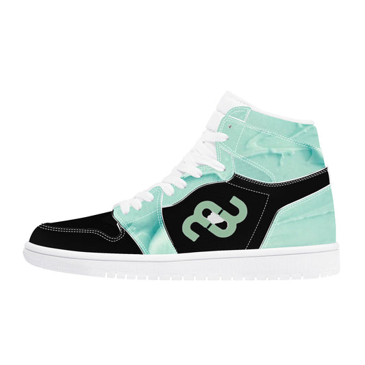 Money Bushae D17 High Top Synthetic Leather Sneaker Black and Mint green