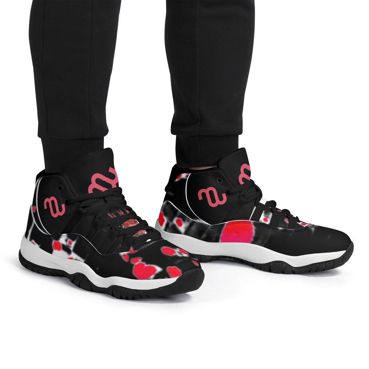 Money Bushae SF_S38 High Top Air Retro Sneakers - Black Red Blood Splats