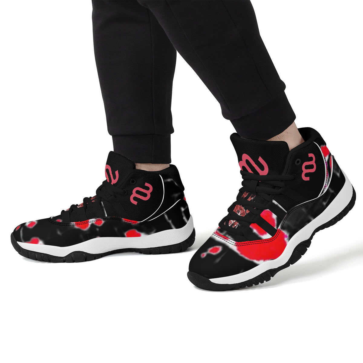 Money Bushae SF_S38 High Top Air Retro Sneakers - Black Red Blood Splats