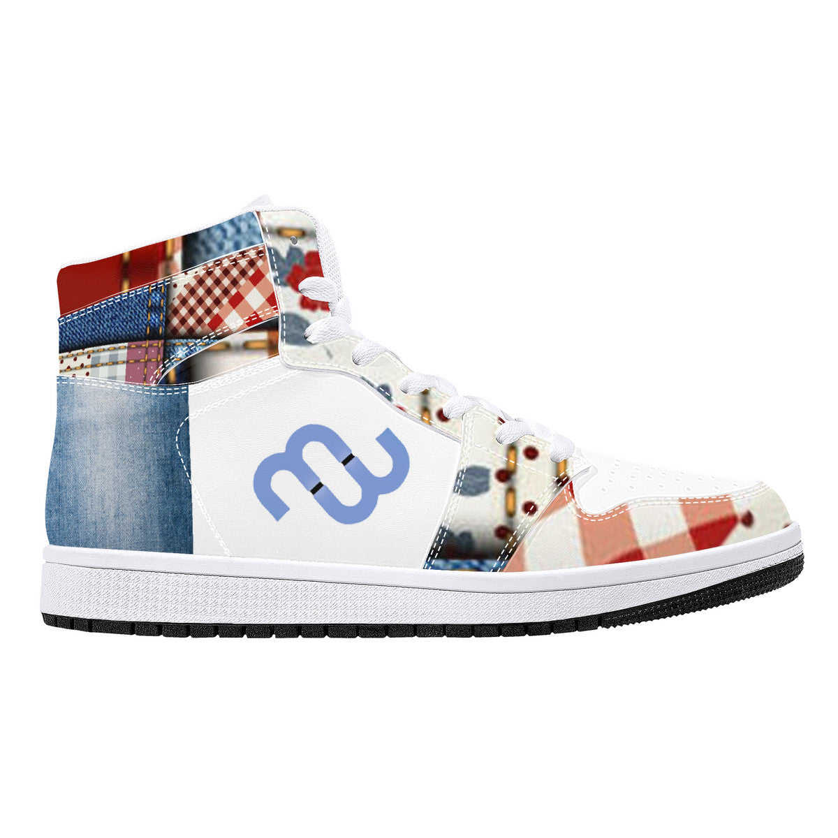 Money Bushae Denim D16 High-Top Synthetic Leather Sneakers - White