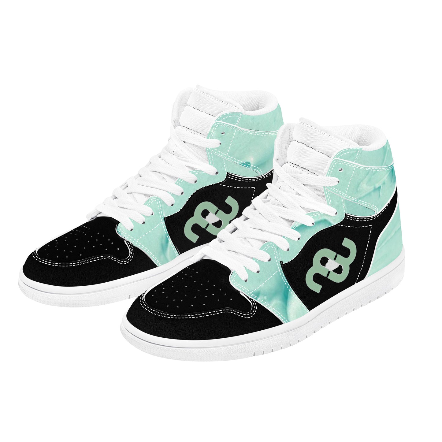 Money Bushae D17 High Top Synthetic Leather Sneaker Black and Mint green