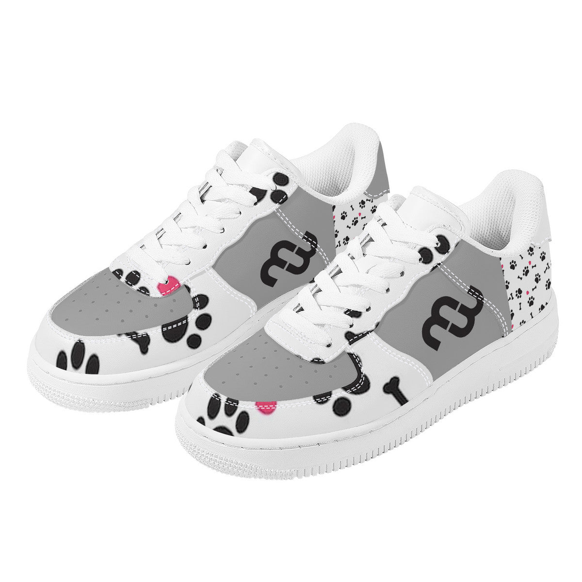 Money Bushae SF_F8 Low Top Unisex Sneaker puppy paws white and grey