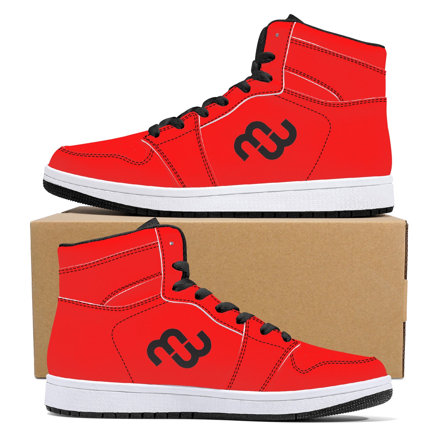 Money Bushae D16 High-Top Synthetic Leather Sneakers - Black Red