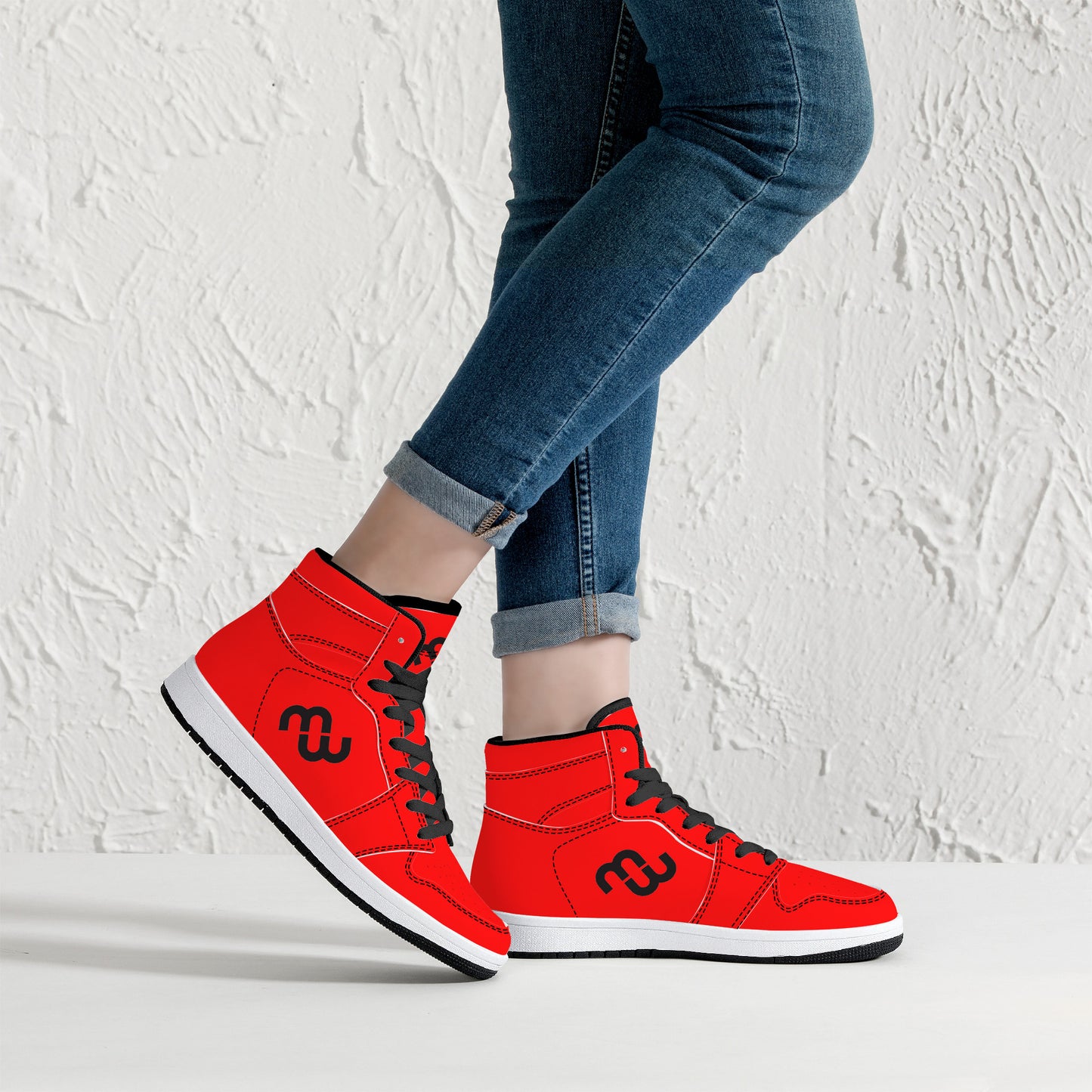 Money Bushae D16 High-Top Synthetic Leather Sneakers - Black Red