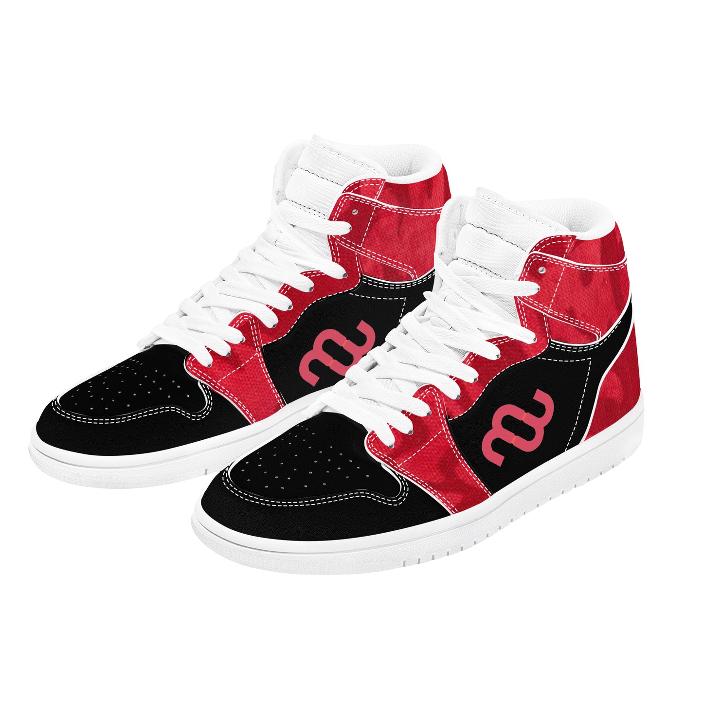 Money Bushae D17 High Top Synthetic Leather Sneaker Black and Red