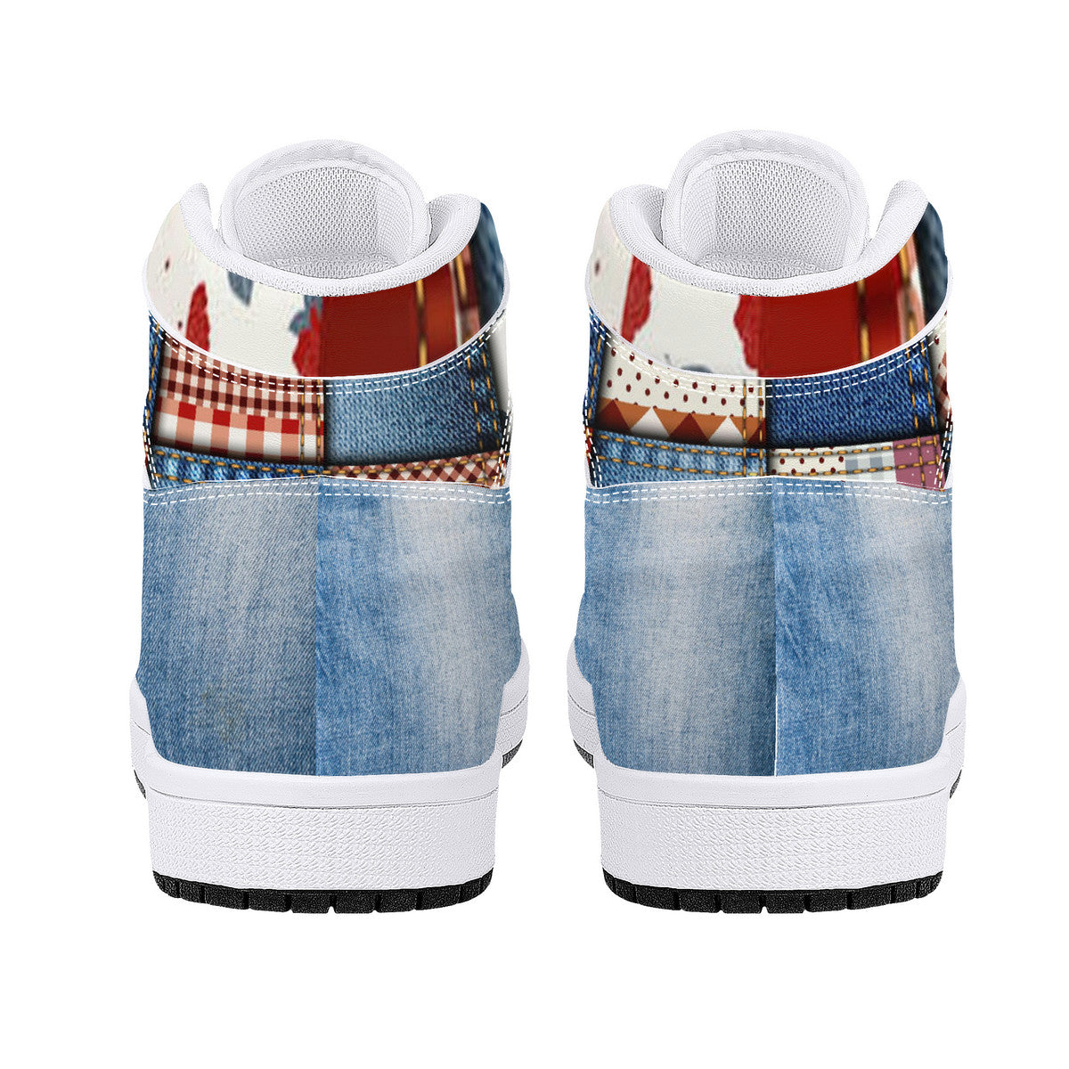 Money Bushae Denim D16 High-Top Synthetic Leather Sneakers - White