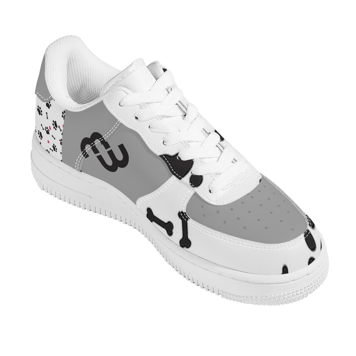 Money Bushae SF_F8 Low Top Unisex Sneaker puppy paws white and grey