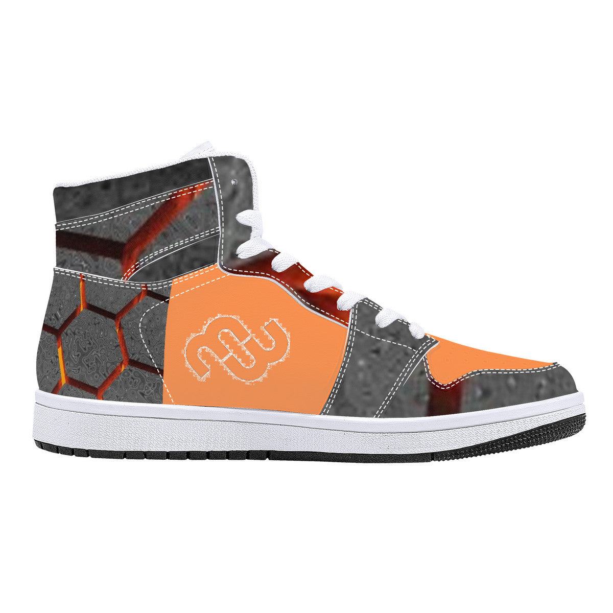 Money Bushae D16 High-Top Synthetic Leather Sneakers - Orange and Grey
