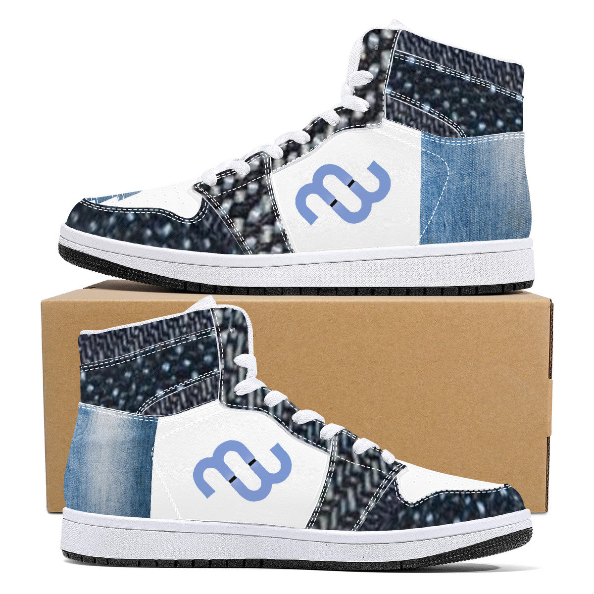 Denim Money Bushae D16 High-Top Synthetic Leather Sneakers - White