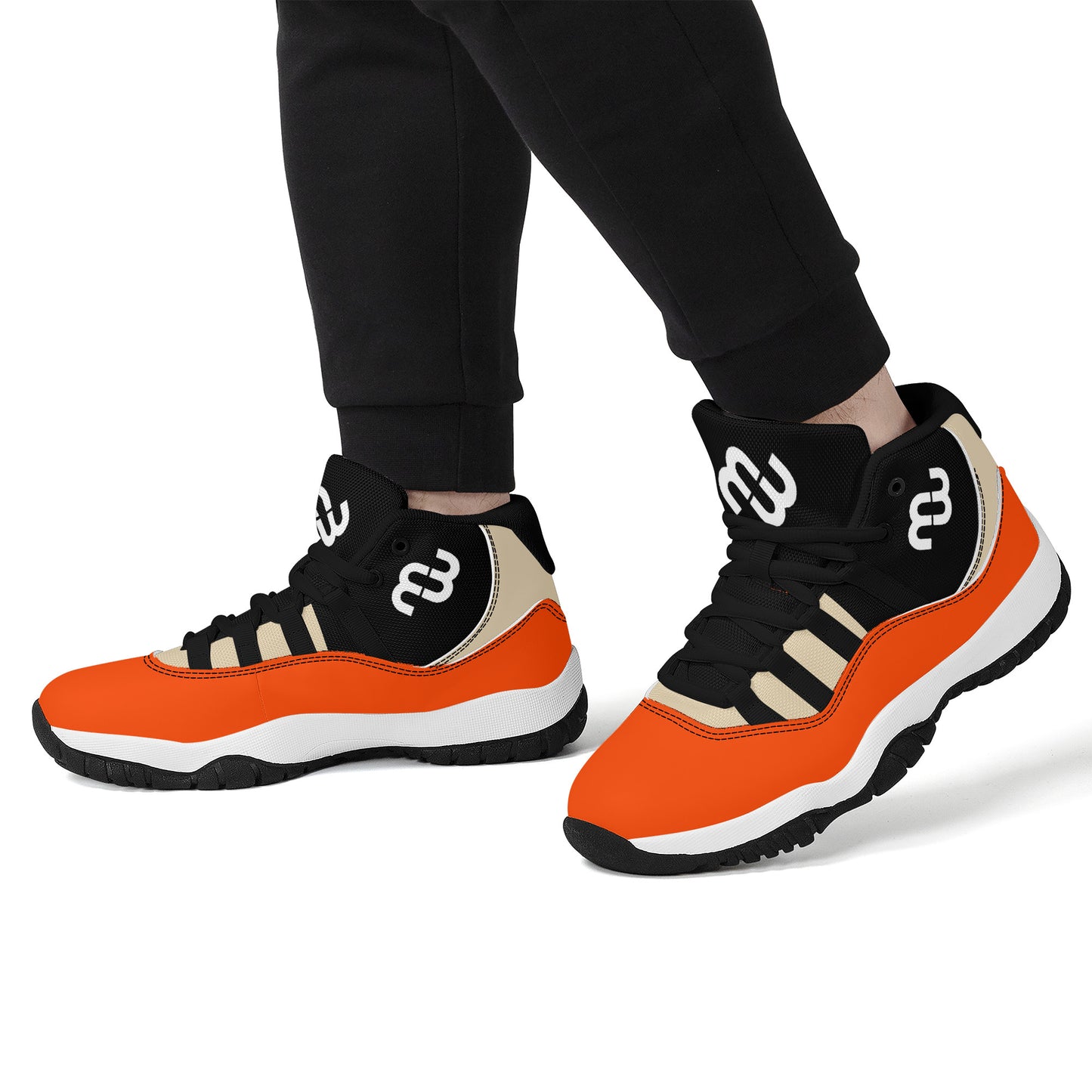 Money Bushae SF_S38 High Top Air Retro Sneakers - Black orange and Tan