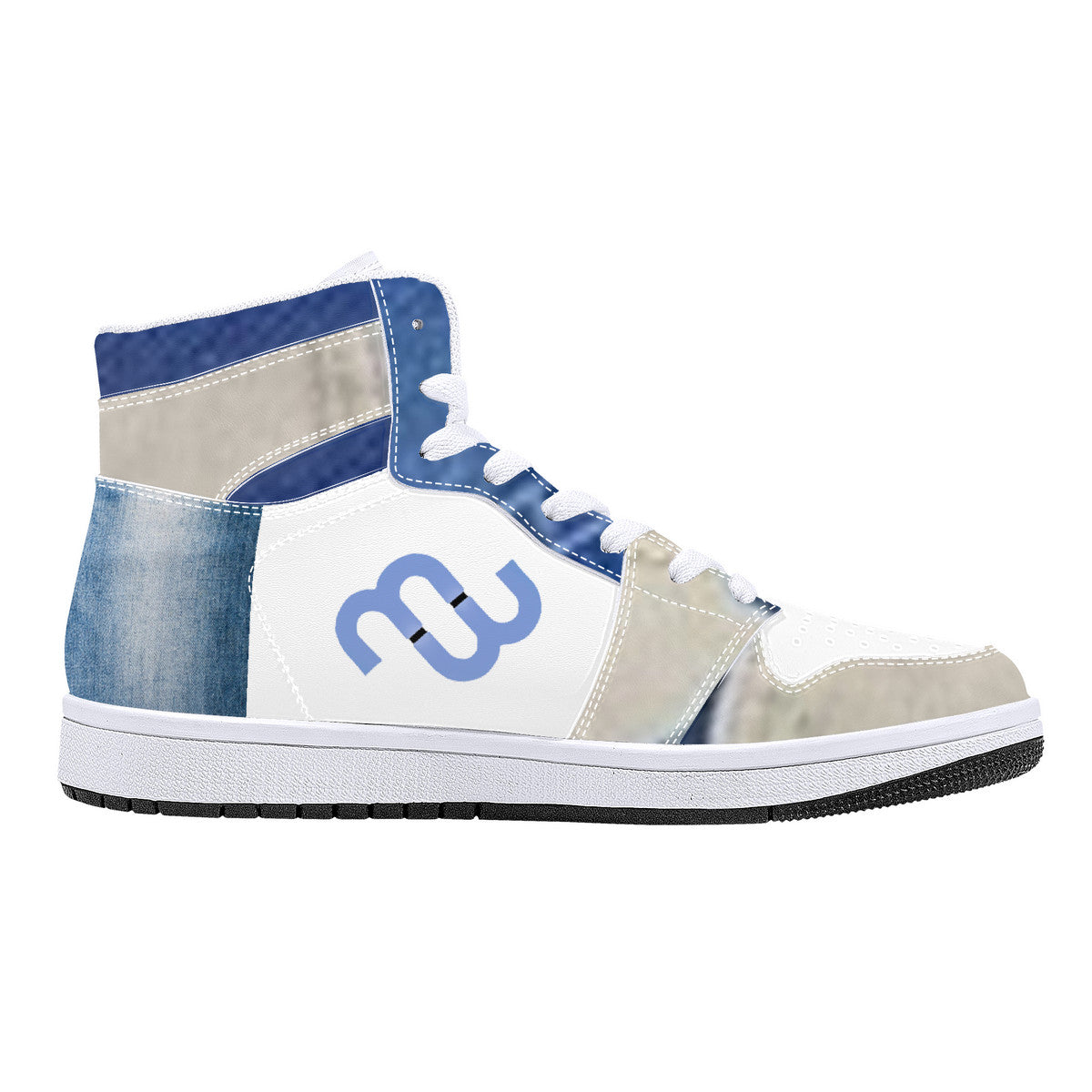 Money Bushae Denim D16 High-Top Synthetic Leather Sneakers - White