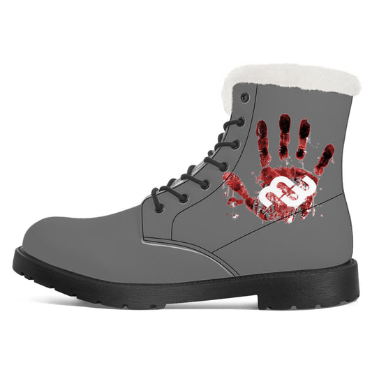 Money Bushae SF_D86 Faux Fur Synthetic Leather Boot Blood Splats Grey