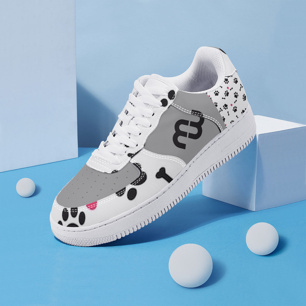 Money Bushae SF_F8 Low Top Unisex Sneaker puppy paws white and grey