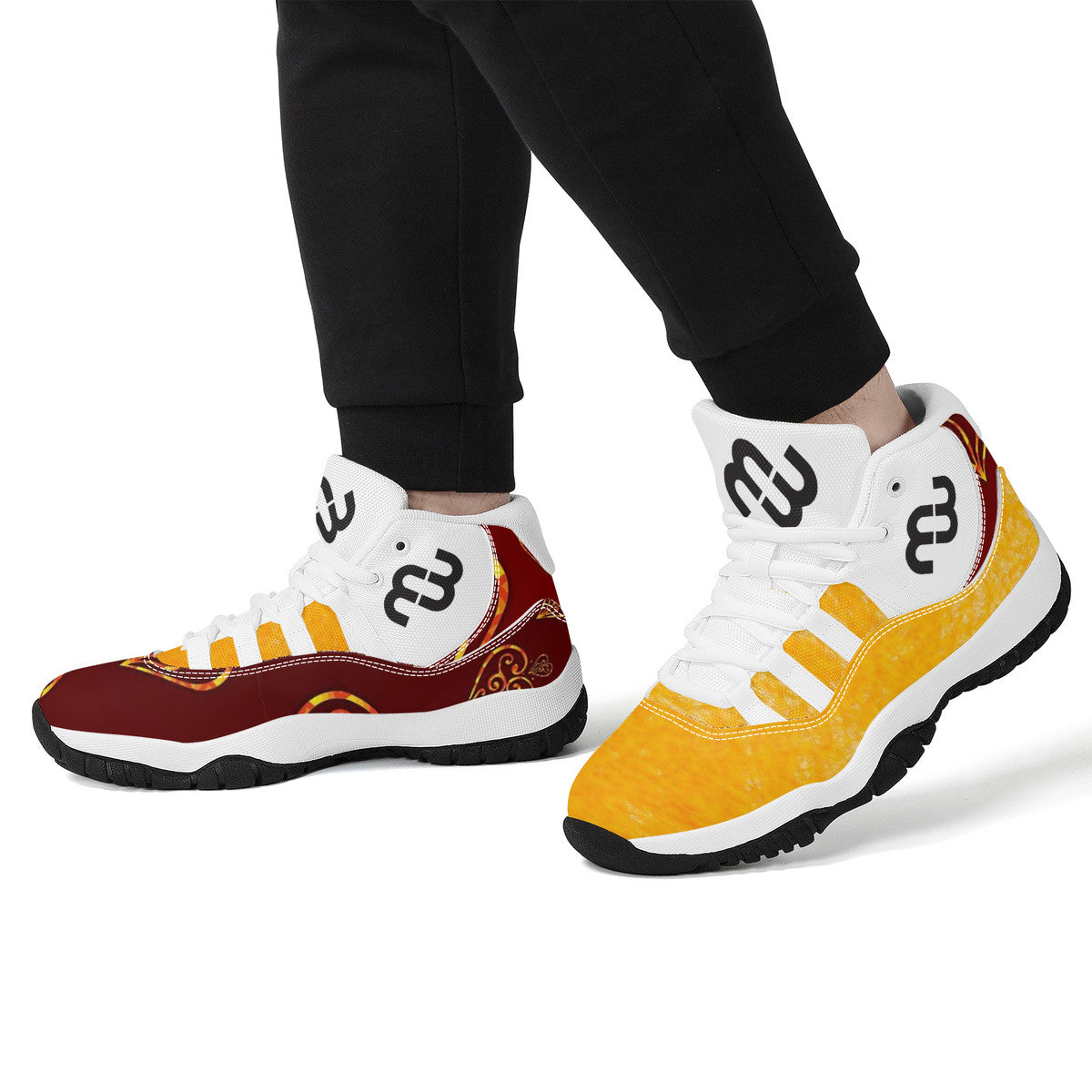 Money Bushae SF_S38 High Top Air Retro Sneakers - White Burgundy yellow